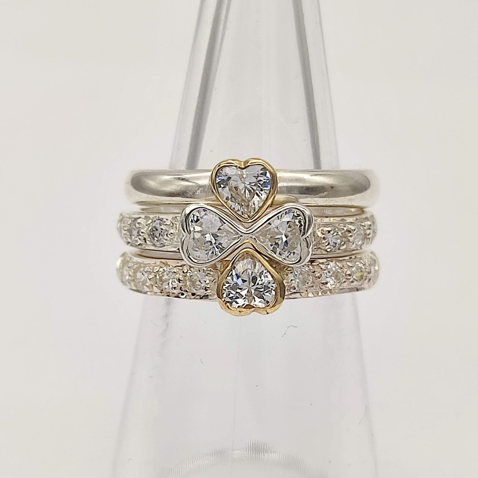 美品】Folli Follie フォリフォリ ハートクローバー3連リング SILVER 