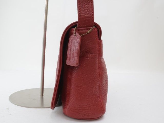 美品 COACH コーチ ショルダーバッグ レッド レザー 4928 フラップ 
