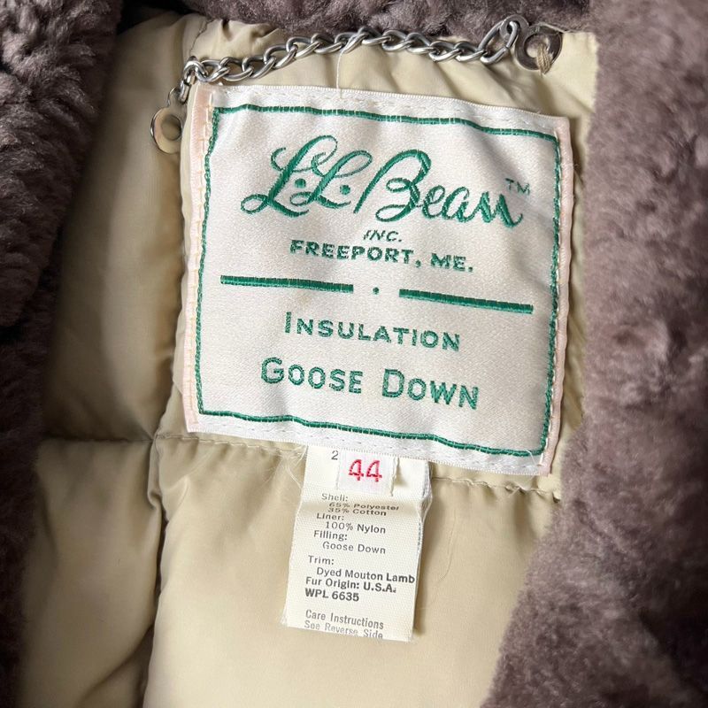 60s 70s 筆記体タグ LLBean 襟ボア グース ダウン コート 44 / 60年代 