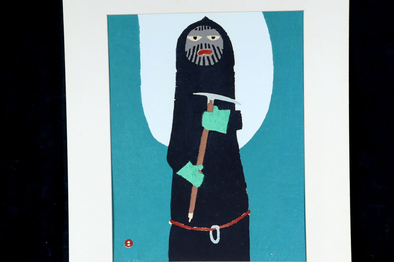 畦地梅太郎　　山男（裏面にサインあり） 美品 畦地梅太郎「いつくしみ」木版画 直筆サイン入り 1971年作