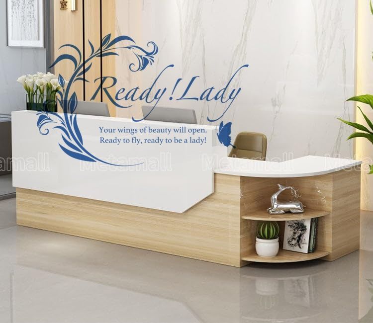 人気ブランドの新作も！ 受付カウンター L字カウンター カウンター 受付台 オフィス受付 エントランス受付 大容量収納 モダンデザイン 木目調 イエロー＋ホワイト 140 100 100cm 右タイプ