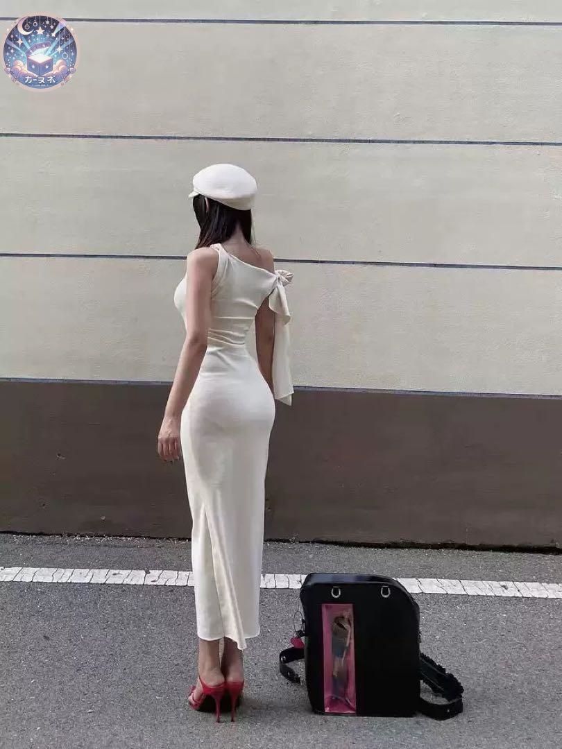美しいラインのアシンメトリーデザイン ロングタイトドレス【パーティー】 新品未使用 美しいラインのアシンメトリーデザイン ロングタイト