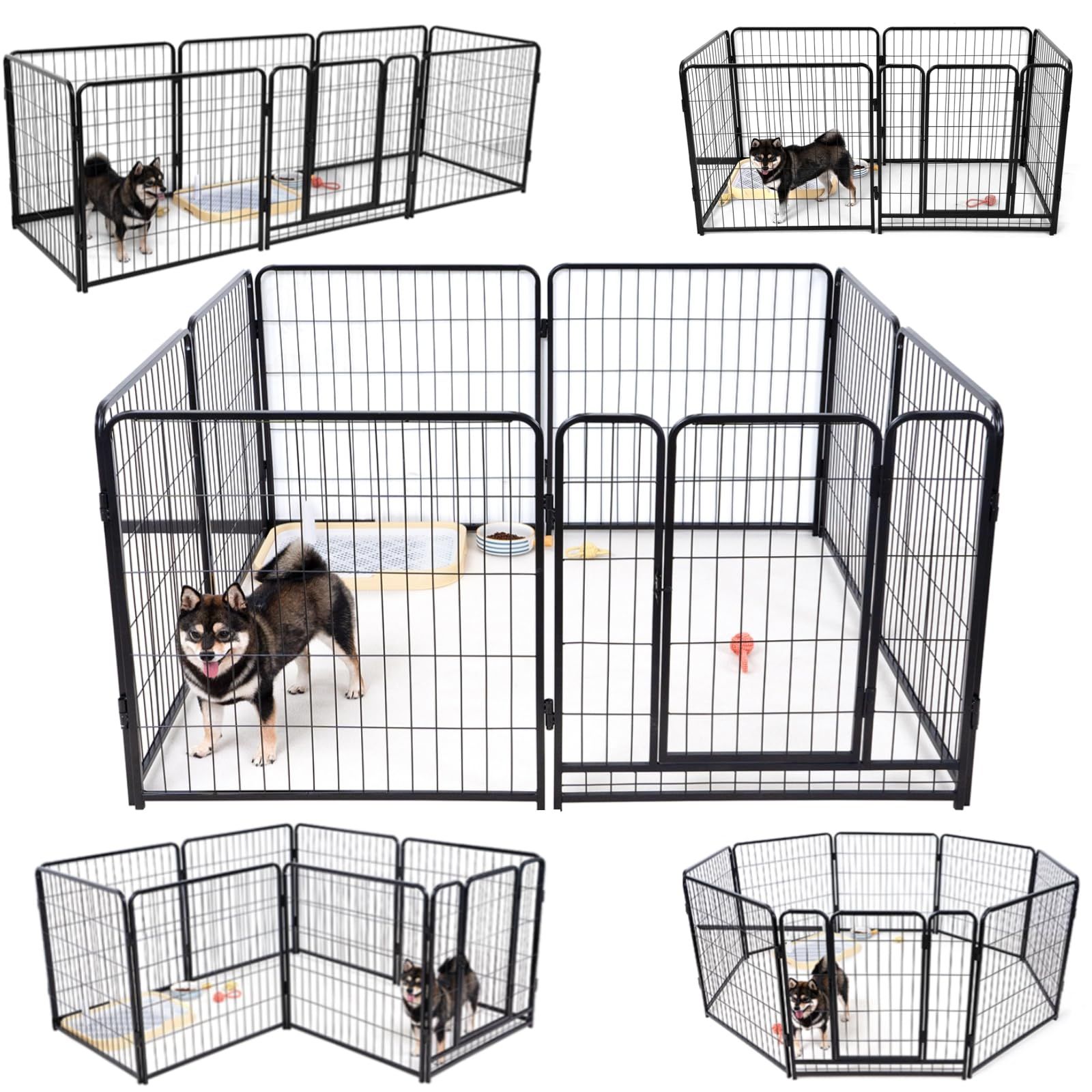 数量 KIRATAKU ペットサークル スチール製 高さ80cm ペットゲージ 大型犬 ペットフェンス ペットサークル 犬ゲージ コンパクト 犬用サークル 室内外兼用 組立簡単 複数連結 ブラック 高さ80cm 6枚
