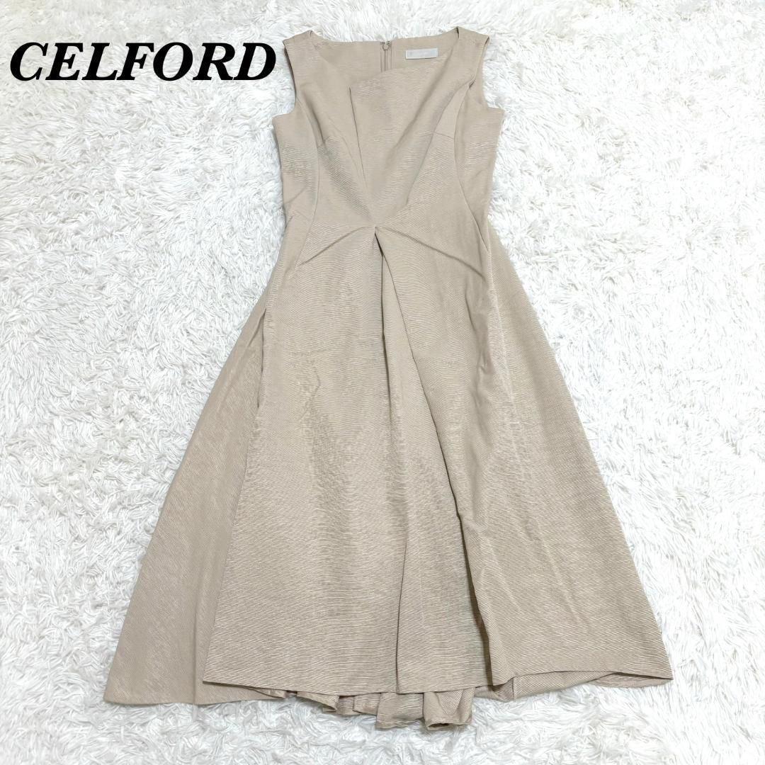 CELFORD 38 M ノースリーブ シャンパンベージュ パーティ ドレス