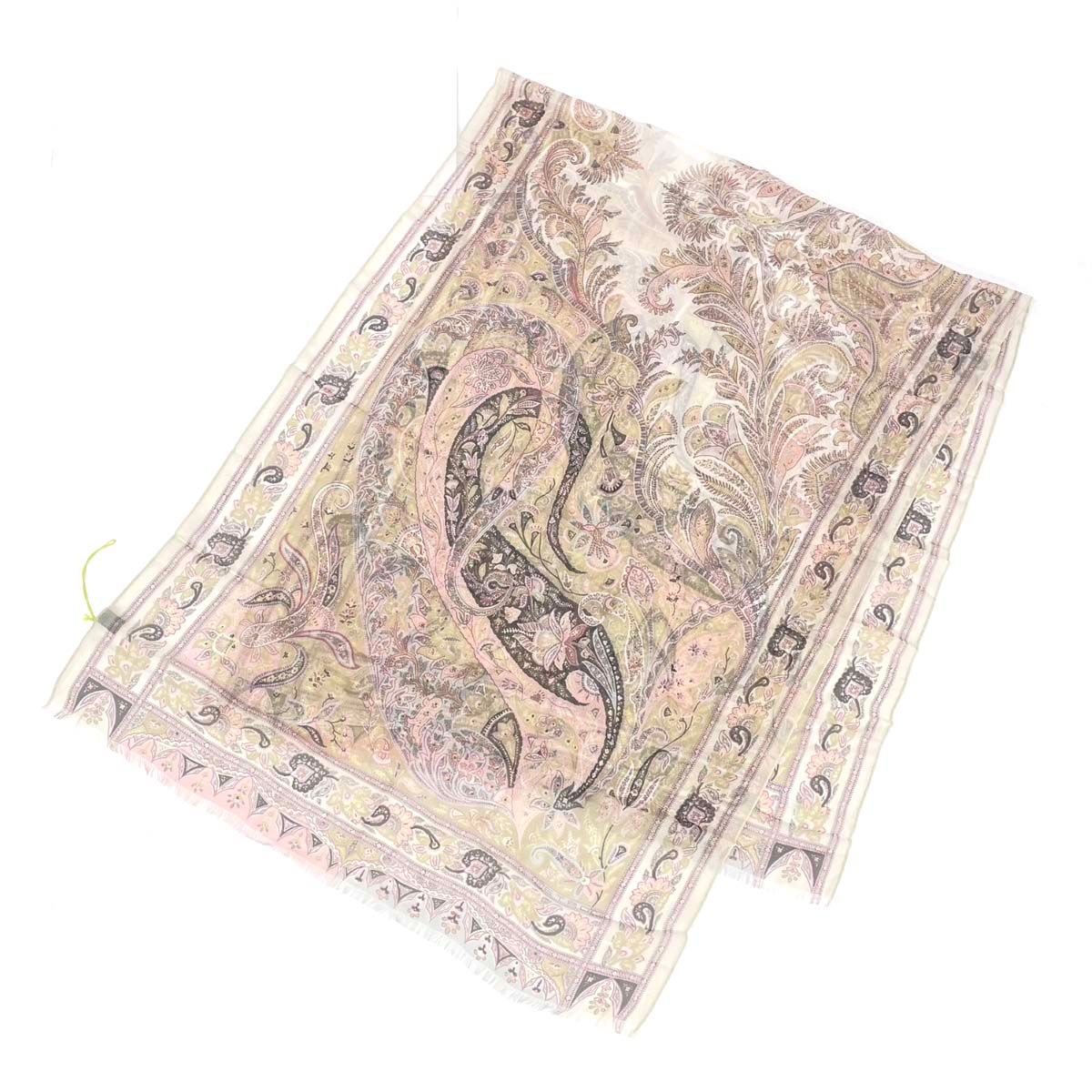 ETRO エトロ ストール ペイズリー柄 シルク100％ ベージュ レディース