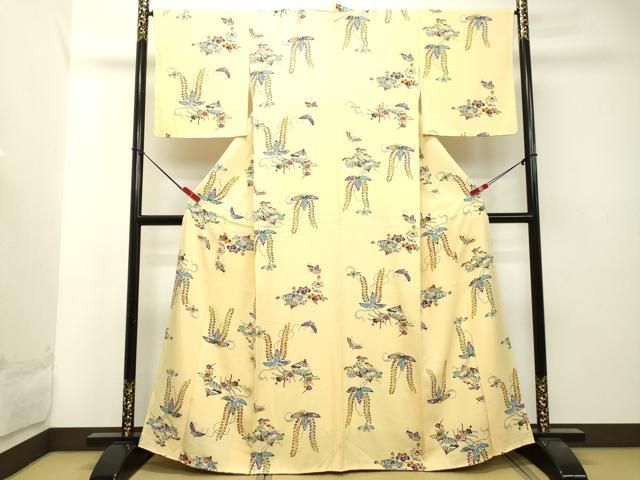 平和屋着物●上質な小紋　型染め　扇面花蝶文　正絹　逸品　未使用　DAAT1233tw 平和屋着物○上質な小紋 型染め 扇面花蝶文 正絹 逸品 未使用