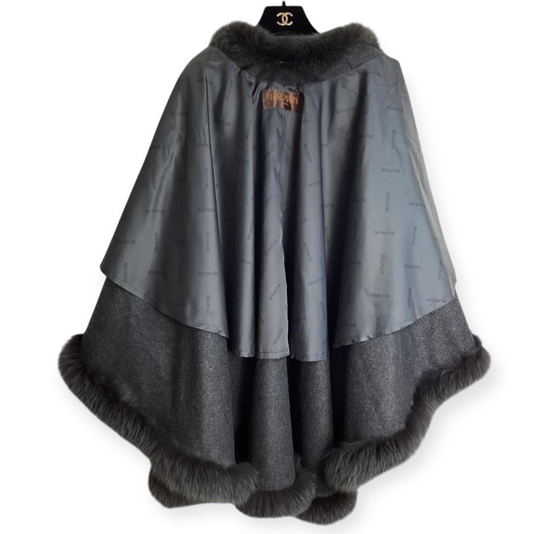 タグ付き カシミヤ＆フォックスファー バルマン ポンチョ ケープ コート WWW_MORNINGWALKER_COM