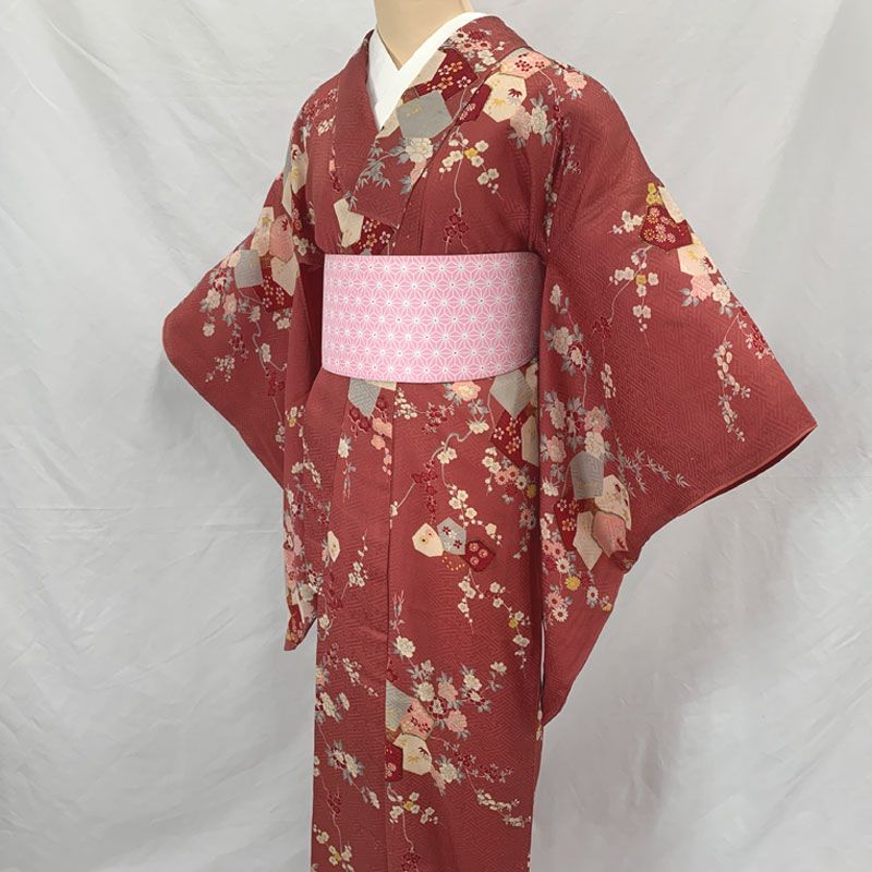 410aa5◇Kimono アンティーク着物 可憐 梅 菊 薔薇 橘 楓 大正ロマン 昭和レトロ 和洋MIXコーデ ジュニアにも◇状態良好