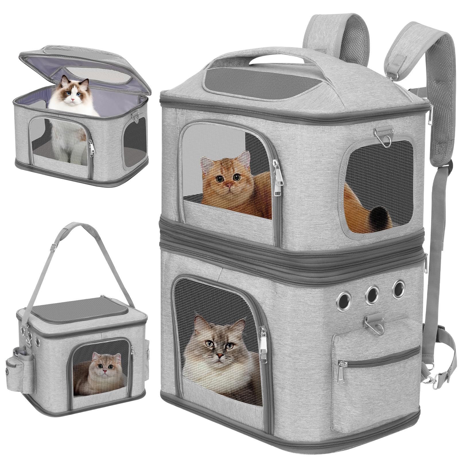 キャリー リュック 匹 2段式 分離可 小型 2 犬 ペット ネコ 猫 の リュック ペットバッグ HOVONO 特大 通気性 旅行|通院|交通機関|災害避難用