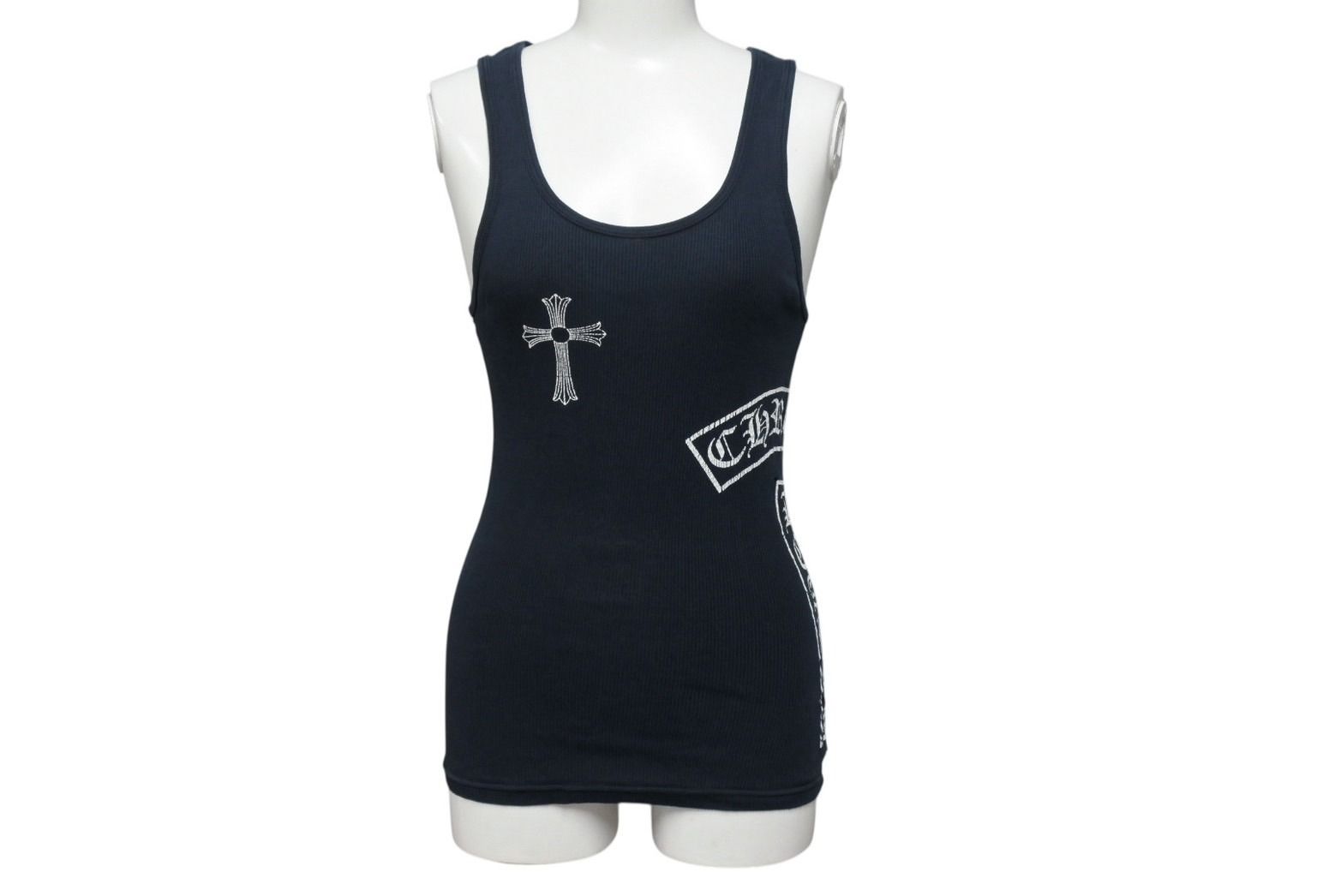 CHROME HEARTS クロムハーツ タンクトップ CHクロス アメリカ製 コットン ブラック ホワイト サイズM 4b001963