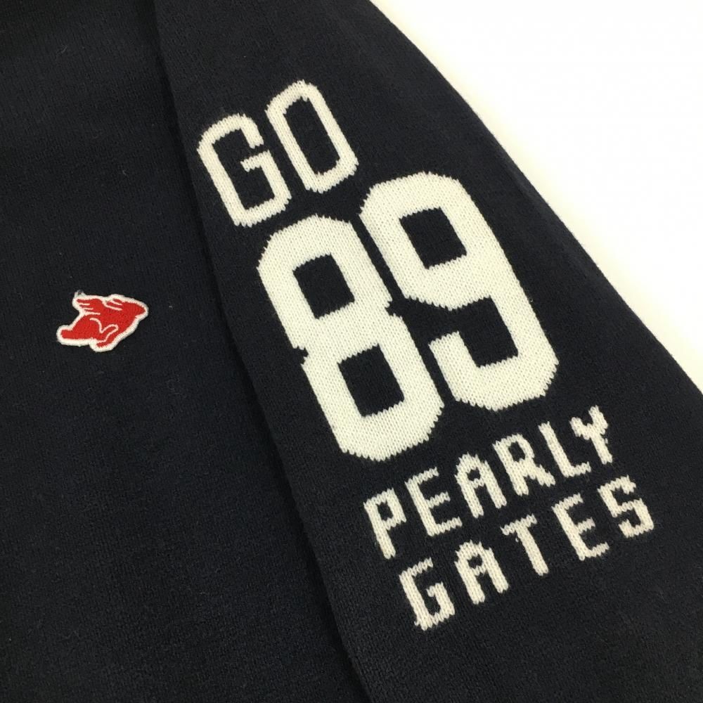 パーリーゲイツ ニットジャケット ネイビー×白 袖ロゴ コットン混