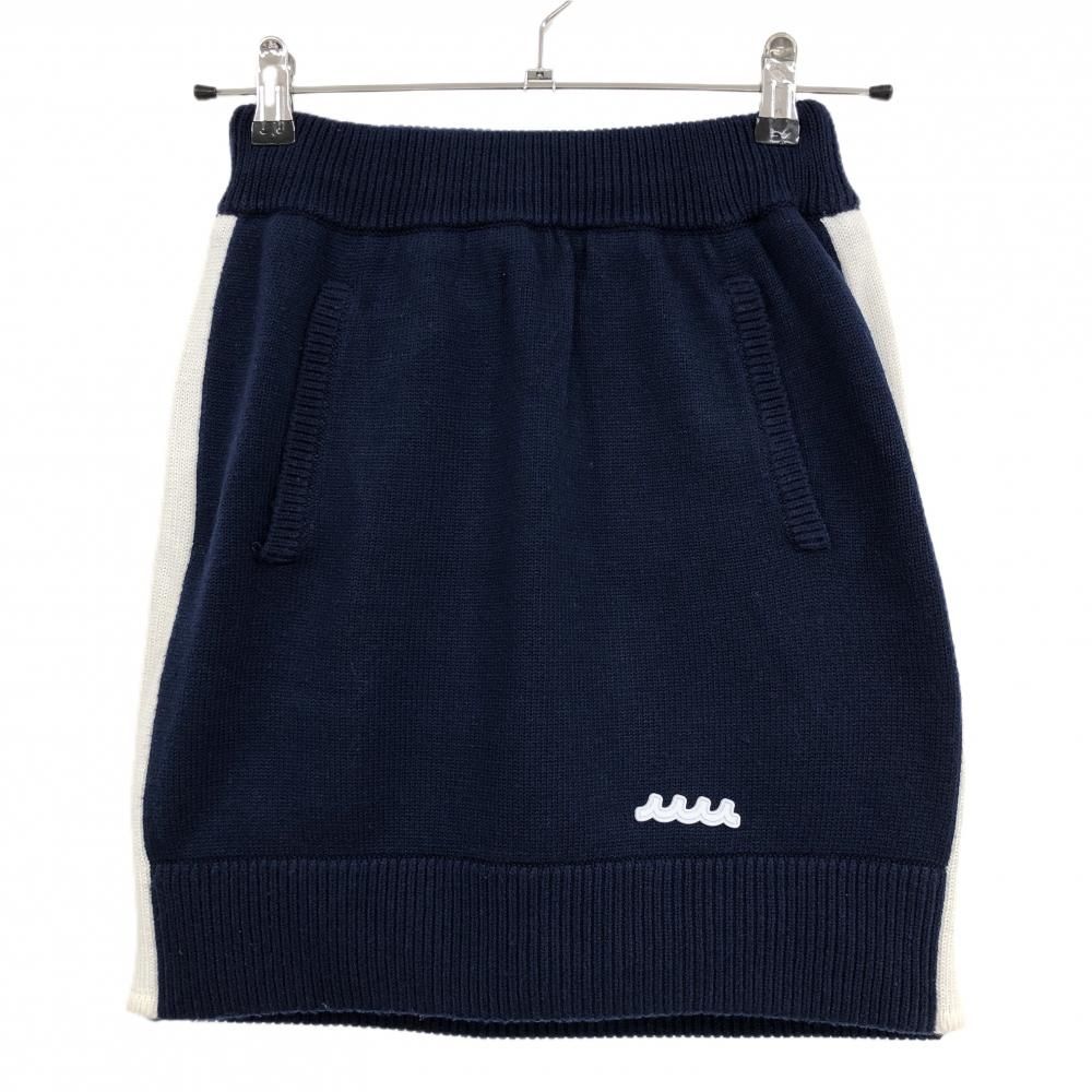 ムータマリン ニットスカート ネイビー×白 シリコンロゴ 裏地付 サイドライン レディース 1 S ゴルフウェア muta