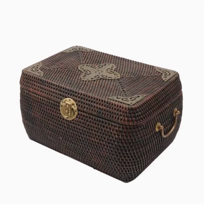 人気 手作 収納 茶箱 藤編 茶道具 収納ボックス 工芸品 kkk 茶器