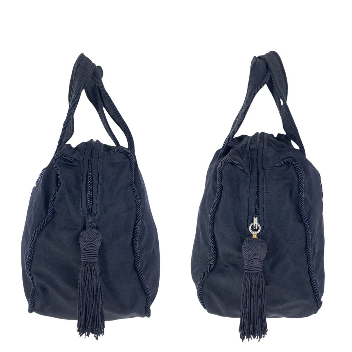 美品 PRADA プラダ テスート ビジュー フリンジ ネイビー ゴールド金具 