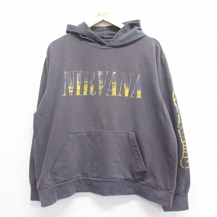 XL/古着 長袖 ロック バンド スウェット パーカー メンズ ニルバーナ ニルヴァーナ 濃グレー 24sep02 中古 スエット トレーナー トップス