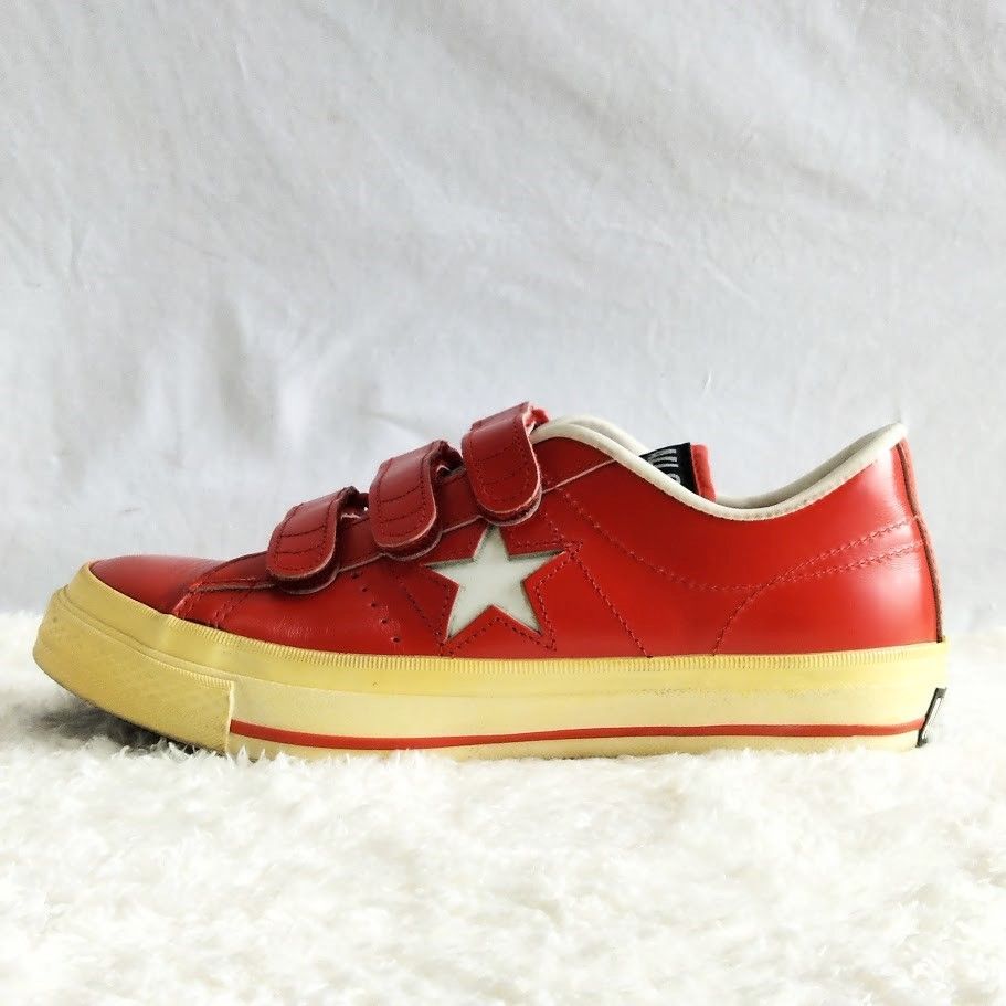 美品★CONVERSE★5 1/2(24.5cm相当) ローカットスニーカー コンバース オールスター レディース 赤 レッド ワンスター ベルクロ  V3 レザー 日本製 ヴィンテージ