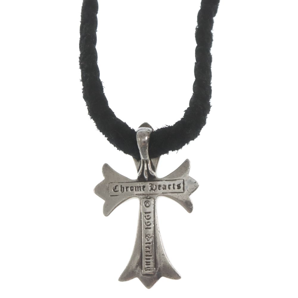 CHROME HEARTS (クロムハーツ) SMALL CROSS PENDANT LEATHER BRAID