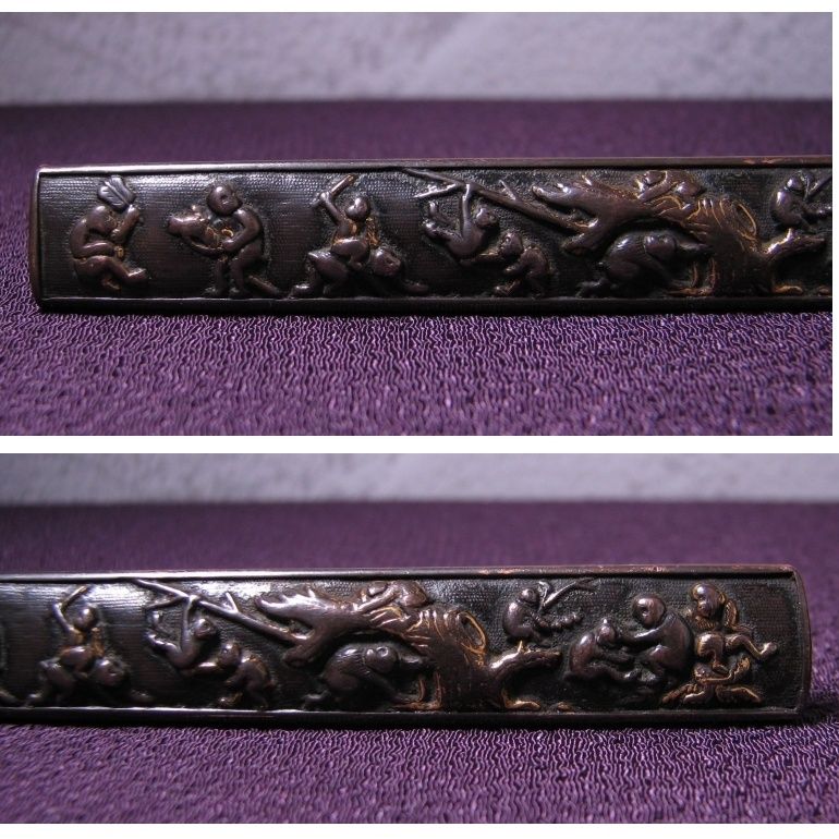 時代武具 刀装具 赤銅魚々子地 象嵌鶏花図 小柄 TK066 時代武具 小柄