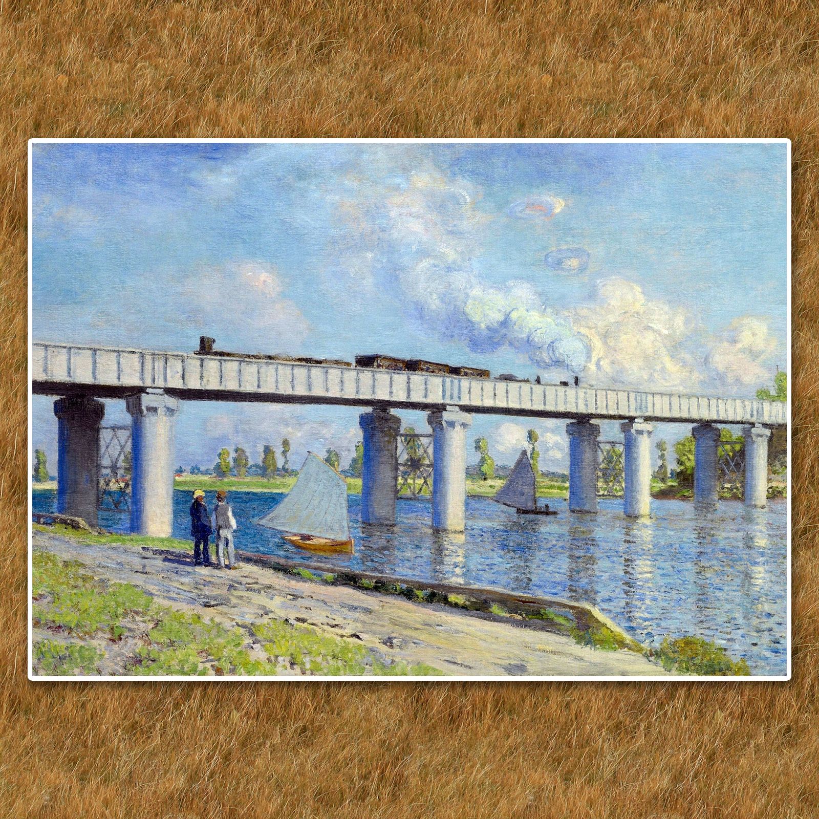 モネ・クロード、アルジャントゥイユの鉄道橋、希少な画集より、新品高級額装付 モネ【アルジャントゥイユの鉄道橋（鉄橋）】 - 手描き 絵画