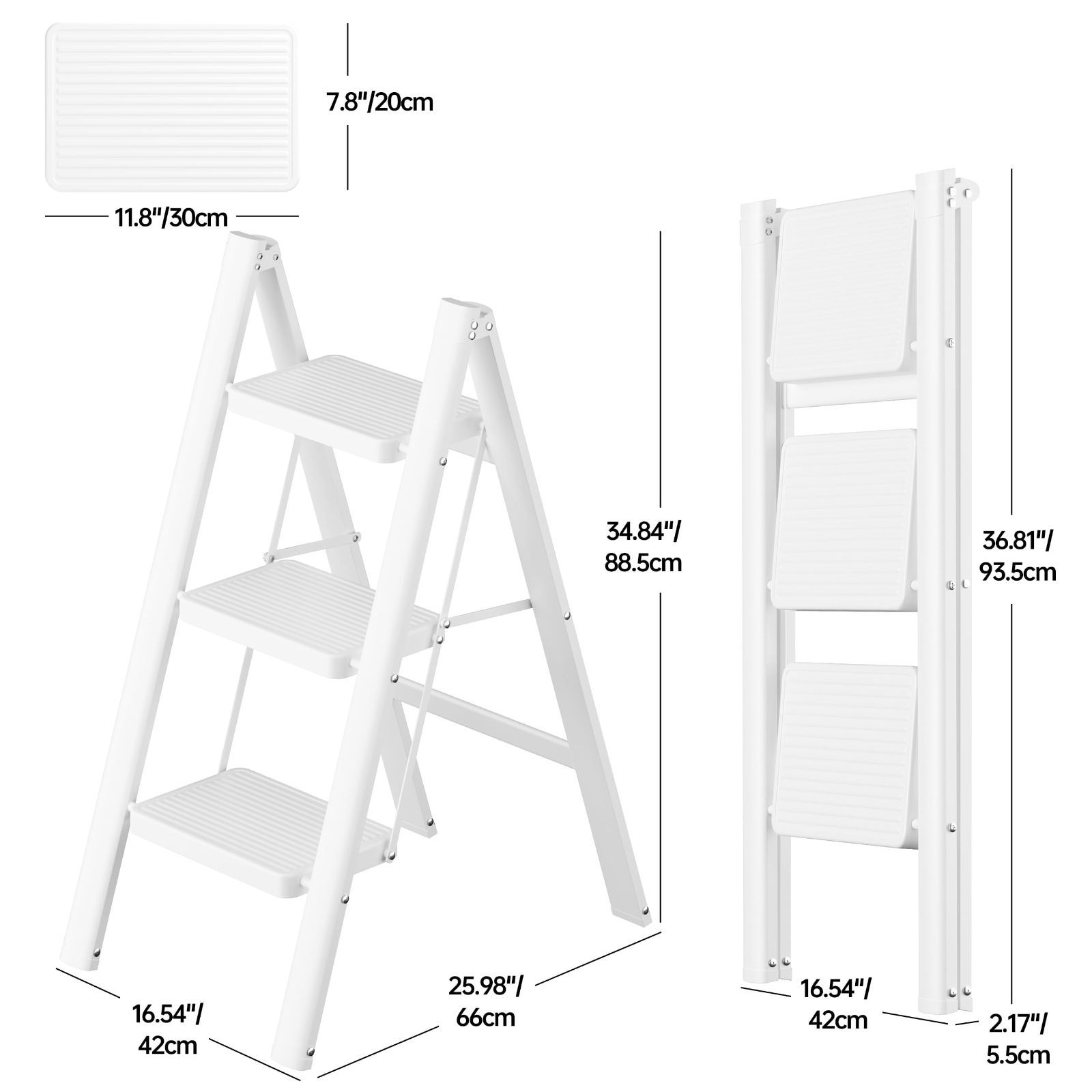 JOISCOPE 脚立 3段 踏み台 軽量 折りたたみ 滑り止め付き 梯子 耐荷重270KG 室内 脚立 おしゃれ安全 多機能 洗車台 屋外（ホワイト）