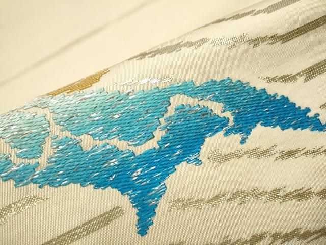 平和屋着物○龍村平蔵製 太鼓柄 本袋帯 名物荒磯瑞錦 金銀糸 正絹 逸品  