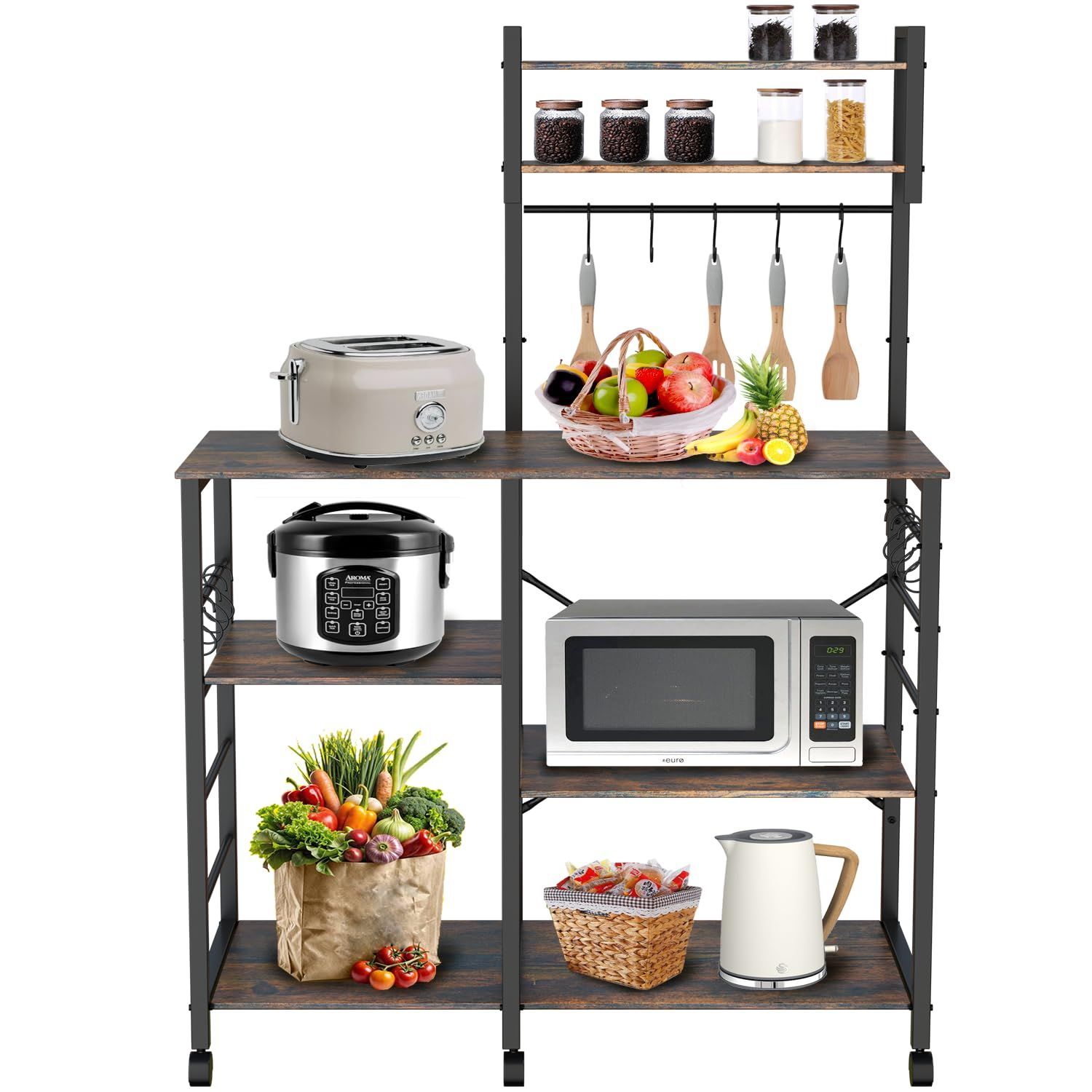 レンジボード 組み立て簡単 高耐荷重 食器棚 移動 キッチンラック Ｓ字フック10個を付き 高さ150*幅88*奥行40cm キャスター付き キャスター|アジャスター付き 大型レンジ対応 高さに調整 電子レンジラック レンジ台 省スペース §ｚｚ．ｌ