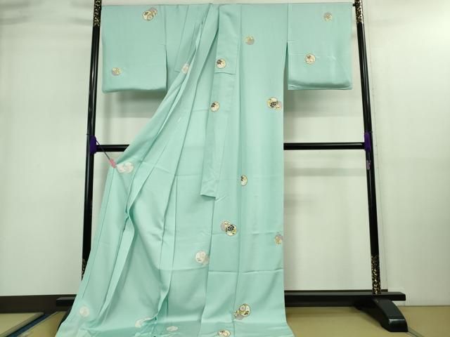 平和屋着物 上 小紋 仮絵羽 菊 葵 白群色地 金彩 DZAA9121kh5