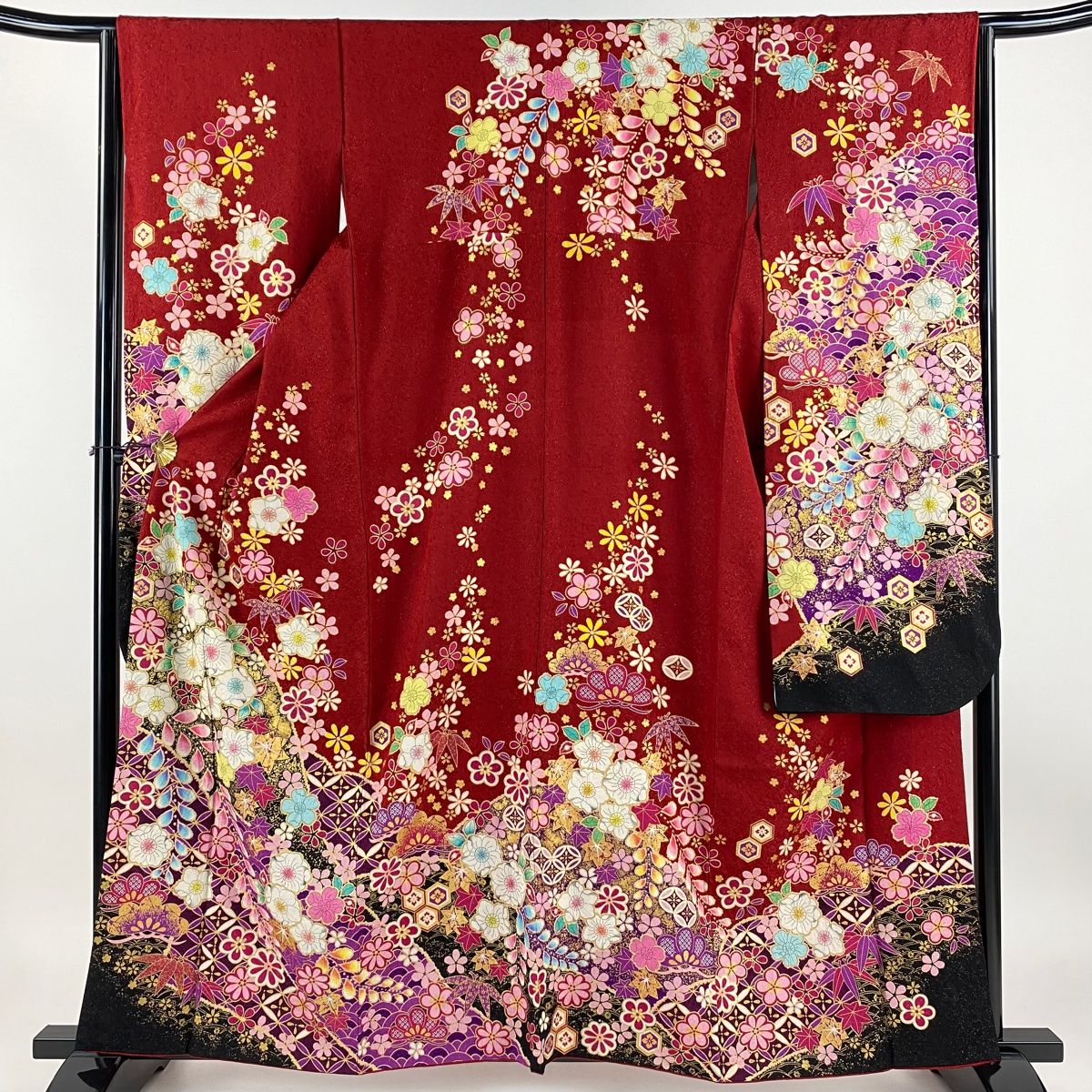 振袖 身丈160.5cm 裄丈64cm M 袷 落款 辻が花柄 草花 銀通し