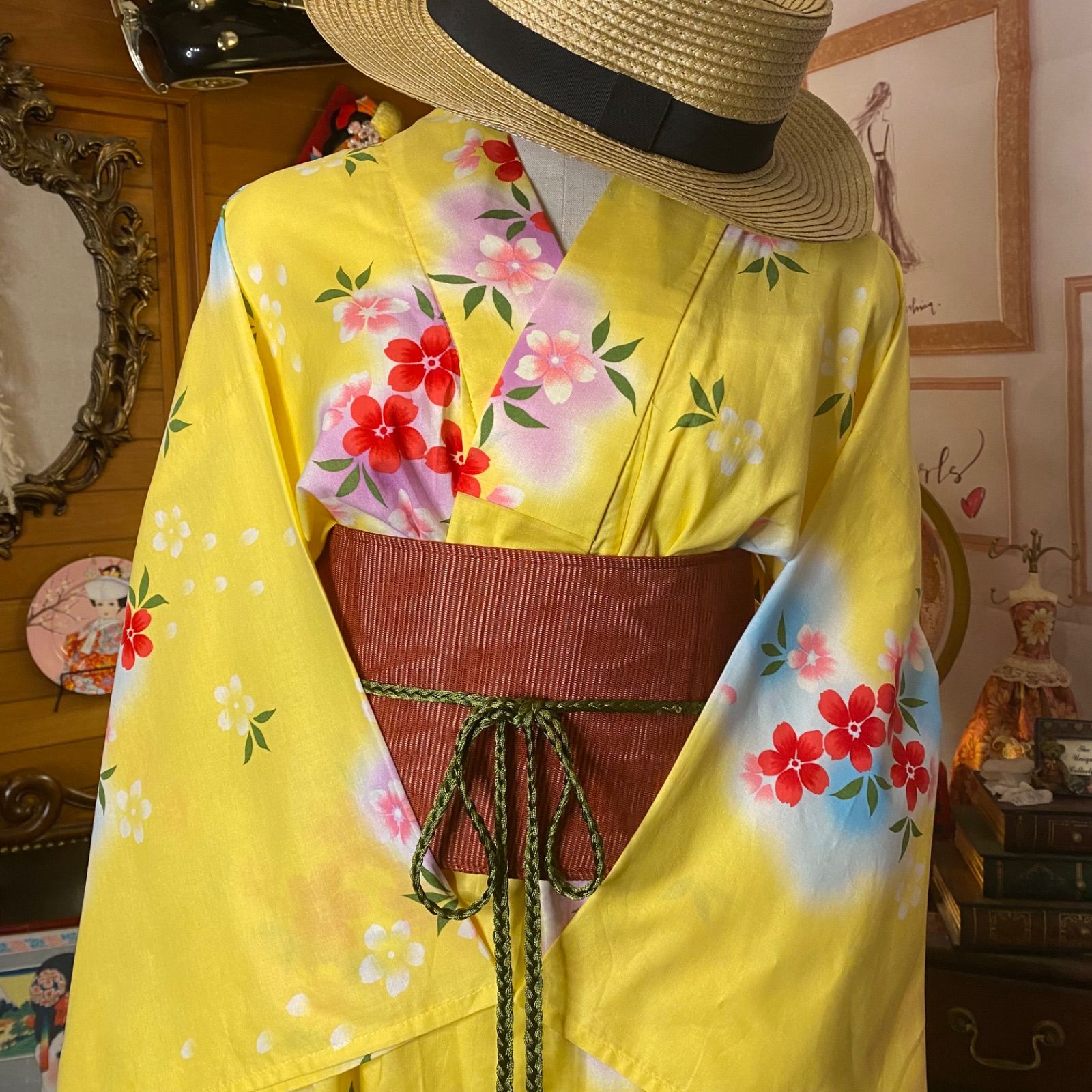 和洋折衷 浴衣 リメイク ワンピース ドレス 夏帯サッシュベルト