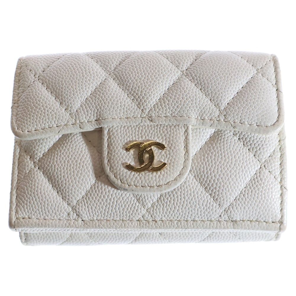 ★超美品★シャネル マトラッセ クラシック 財布 キャビアスキン ホワイト CHANEL (シャネル) ココマーク マトラッセ キャビアスキン