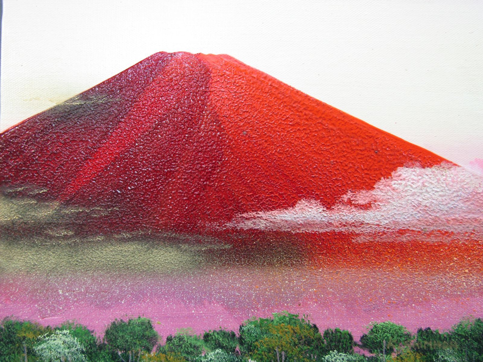 「真作」島田勝「赤富士」風景画　油彩画　額装　サイン有り　F6号 島田勝 「赤富士」 油絵 額縁外寸 90.0x78.0x6.5㎝ 絵 72.7x60.6