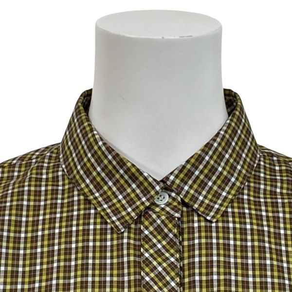 ◆ レリアン ホワイトレーベル leilian シャツ ブラウス 長袖 チェック柄 ブラウン系 黄色系 綿100％ 7 S 7号 レディース S5V497