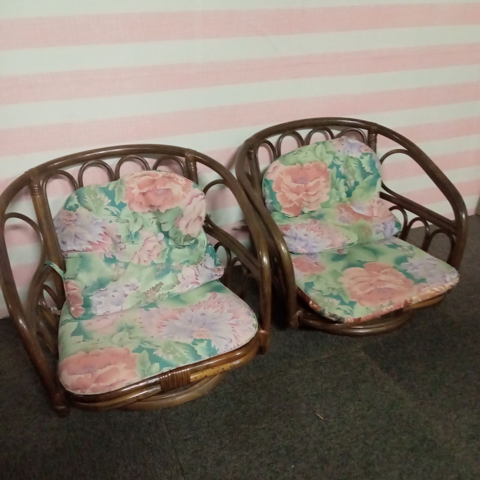 ◯ ラタン 籐 お買い得品 回転座椅子 ロータイプ 椅子 チェア 2脚セット