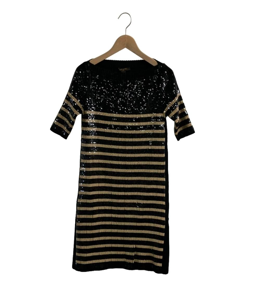 ルイ ヴィトン 半袖ニットワンピース ウール スパンコール ストライプ レディース SIZE S S LOUIS VUITTON