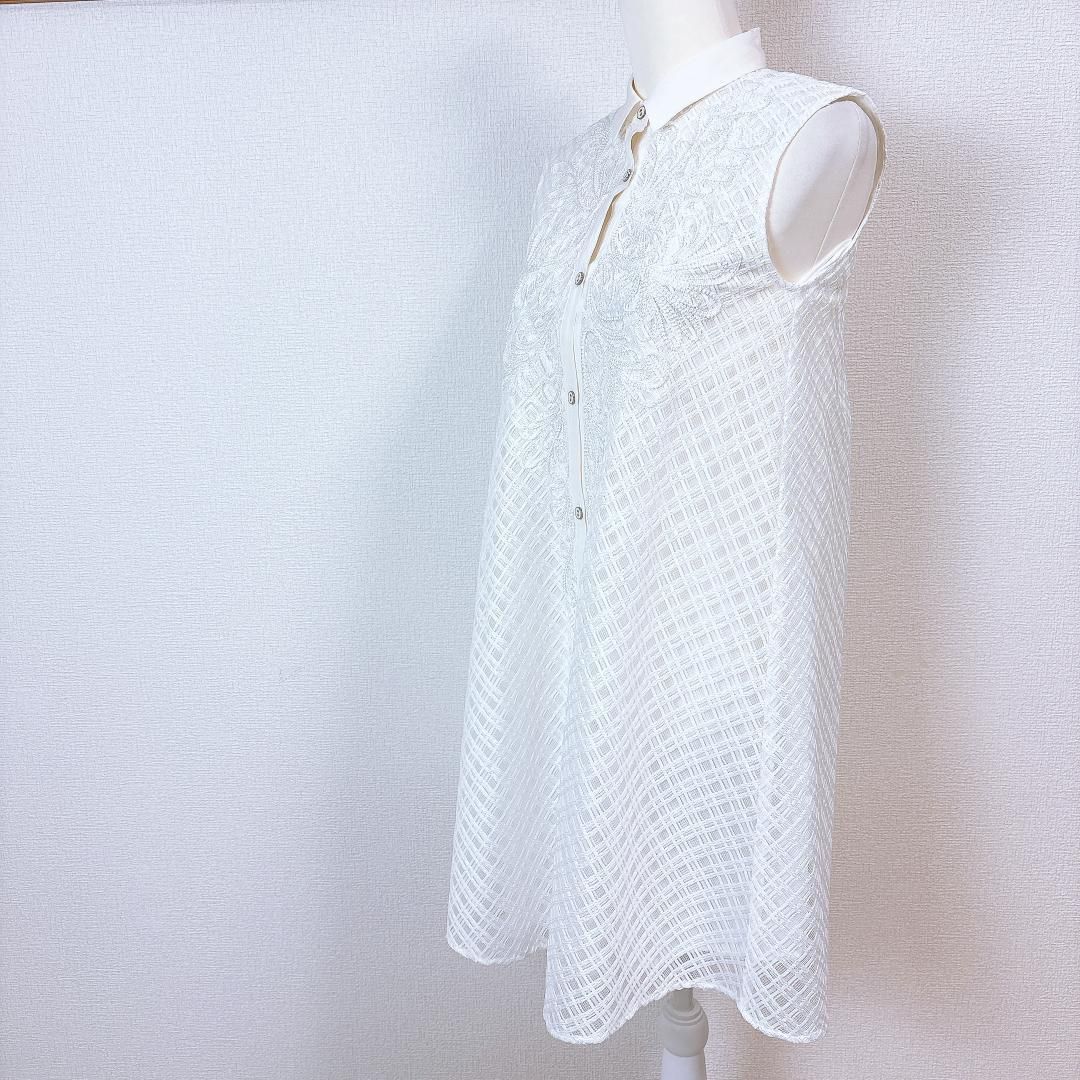 グレースコンチネンタル レース刺繍 ノースリーブシャツワンピース 36
