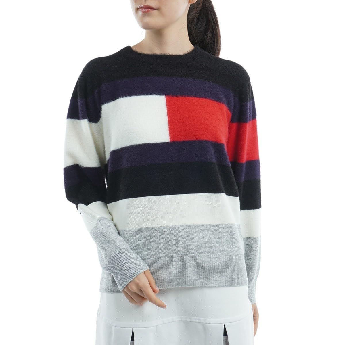 Size M_Color ブラック トミー ヒルフィガー ゴルフ セーター フラッグボーダー クルーネックニット THLA282 レディース ブラック M