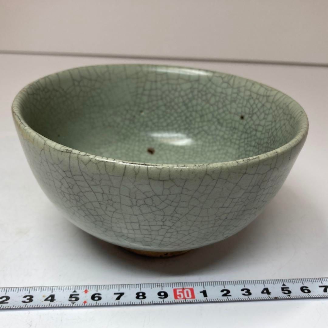 中国古玩 飛青磁人形手 茶碗 タトコ 東さ5 0817