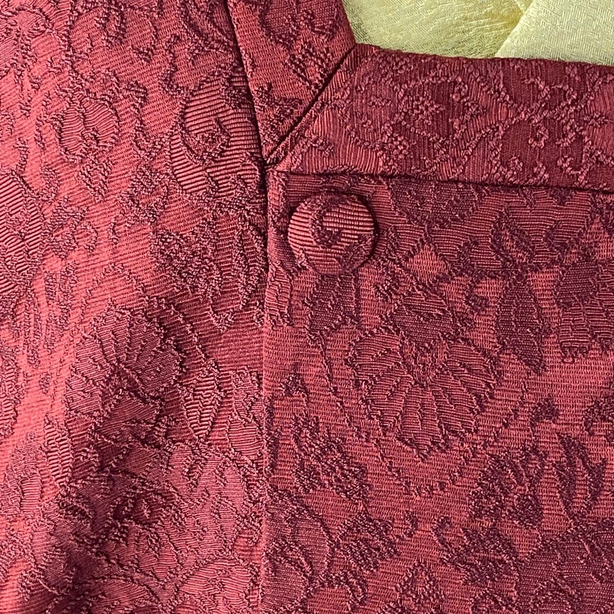 道行 身丈94cm 裄丈69cm L 和装コート 角衿 地紋 えんじ色 正絹 美品  