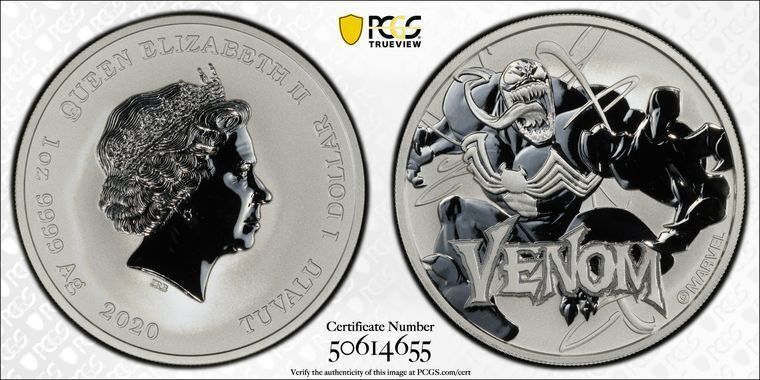 2020 PCGS MS70 - TUVALU - 1 oz SILVER Marvel Venom $1 Coin
