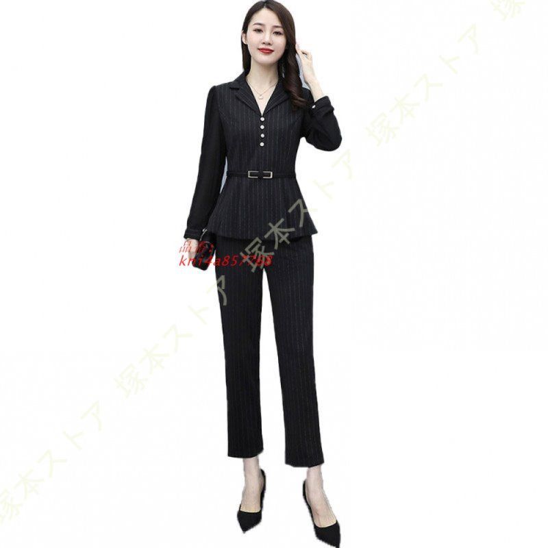 セットアップ レディース パンツドレス ブラウス トップス パンツ 上下セット ショート丈 ゆったり ボVネック ロング 長袖 パンツスーツ シンプル kni4a857768