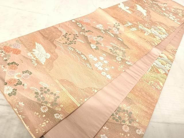 平和屋着物◎六通柄袋帯 唐織 道長白鷺松文 金糸 正絹 逸品