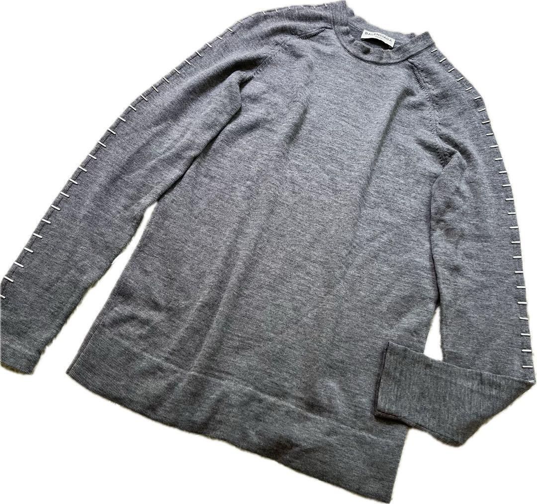 BALENCIAGA バレンシアガ デザインセーター ニット 長袖 スタッズ グレー 34 Ｍ相当 メンズ レディース ユニセックス イタリア製 ブランド