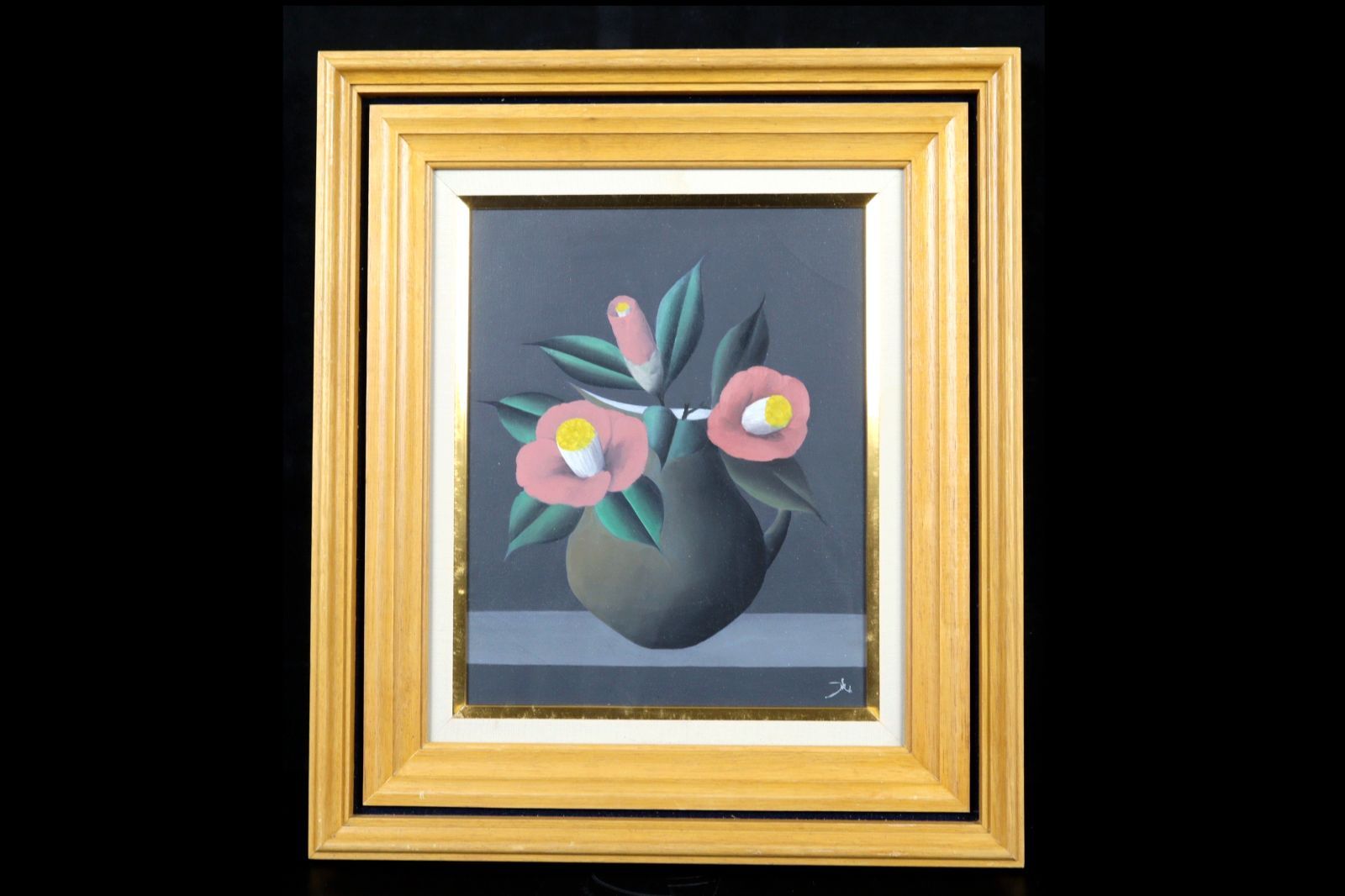 【SALE／37%OFF】 肉筆油彩3号 「赤い椿」 武石一胤 タトウ箱 楾 古美術 骨董 唐物 絵画