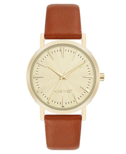 送料無料 ナインウェスト レディース 腕時計 アクセサリー Women s Quartz Signature Brown Leather and G -Tone Watch 34mm Brown G -Tone