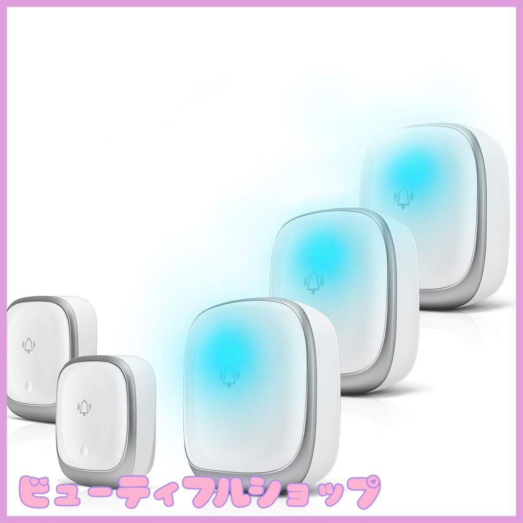 KULUSUPA ワイヤレスチャイム 玄関チャイム 電池不要 自動発電 音と光で呼び出しチャイムセット 7色led 4段階音量調節38曲選択 防水防塵 介護呼び鈴ドアベル 最高200M無線範囲 送信機2個 受信機3個