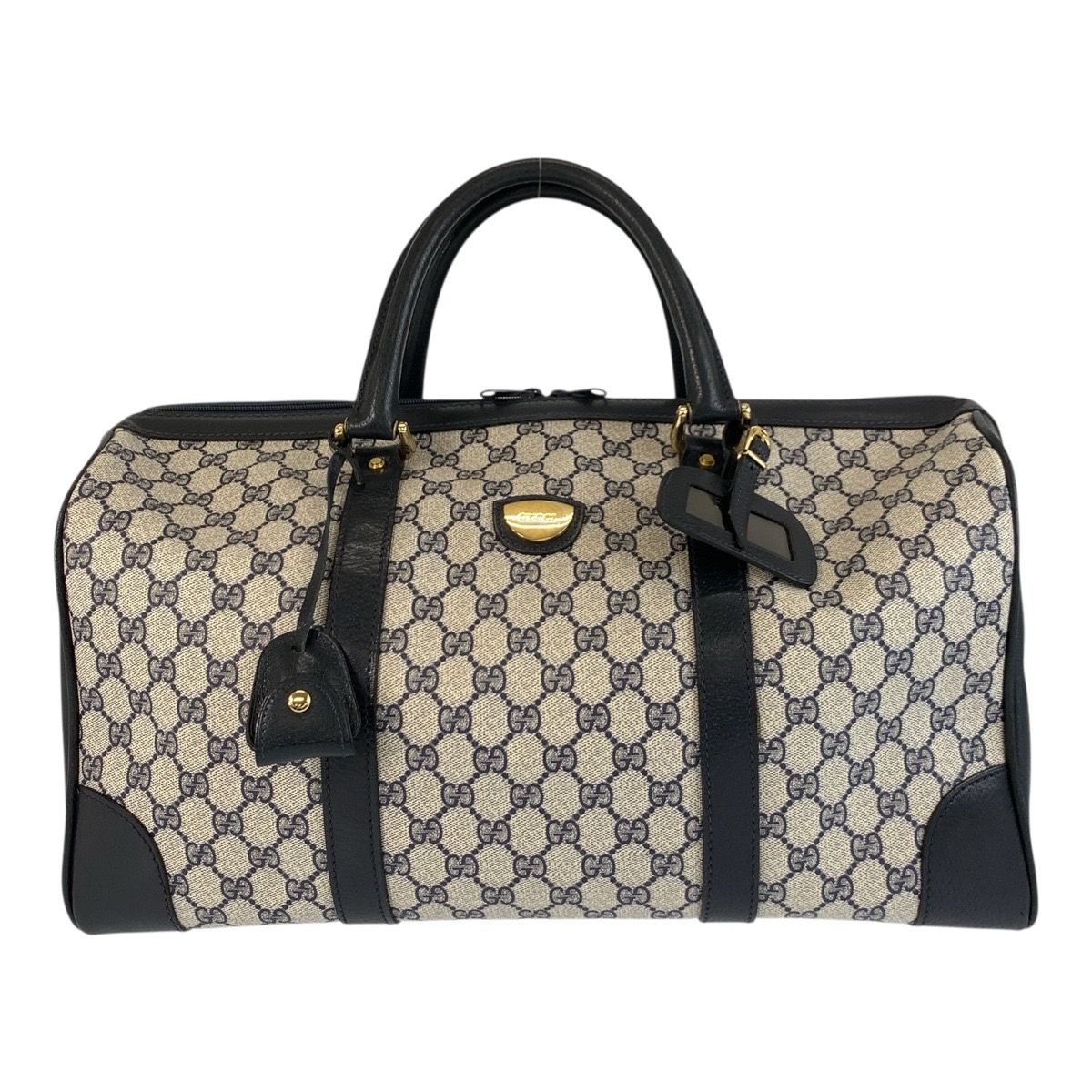 GUCCI グッチ ヴィンテージ グレー ネイビー ゴールド金具 GGスプリームキャンバス ボストンバッグ ハンドバッグ レディース 505412