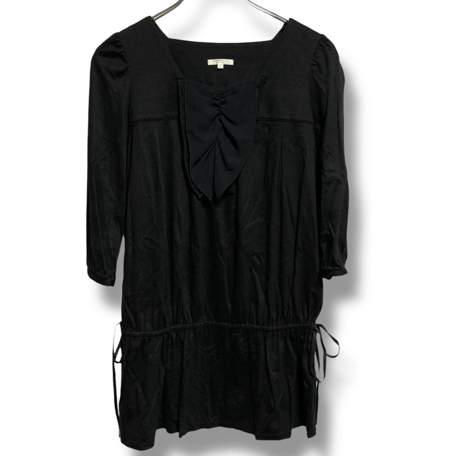 TO BE CHIC トゥービーシック ブラック 七分袖 ワンピース チュニック リボン リヨセル68 ポリエステル 38 M レディース エレガント フェミニン UKF 75-248-09 001130 H