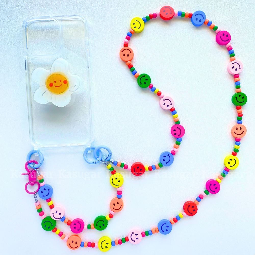 3WAY❀ニコちゃん❀派手かわ カラフル 木製 ウッドビーズ スマホ