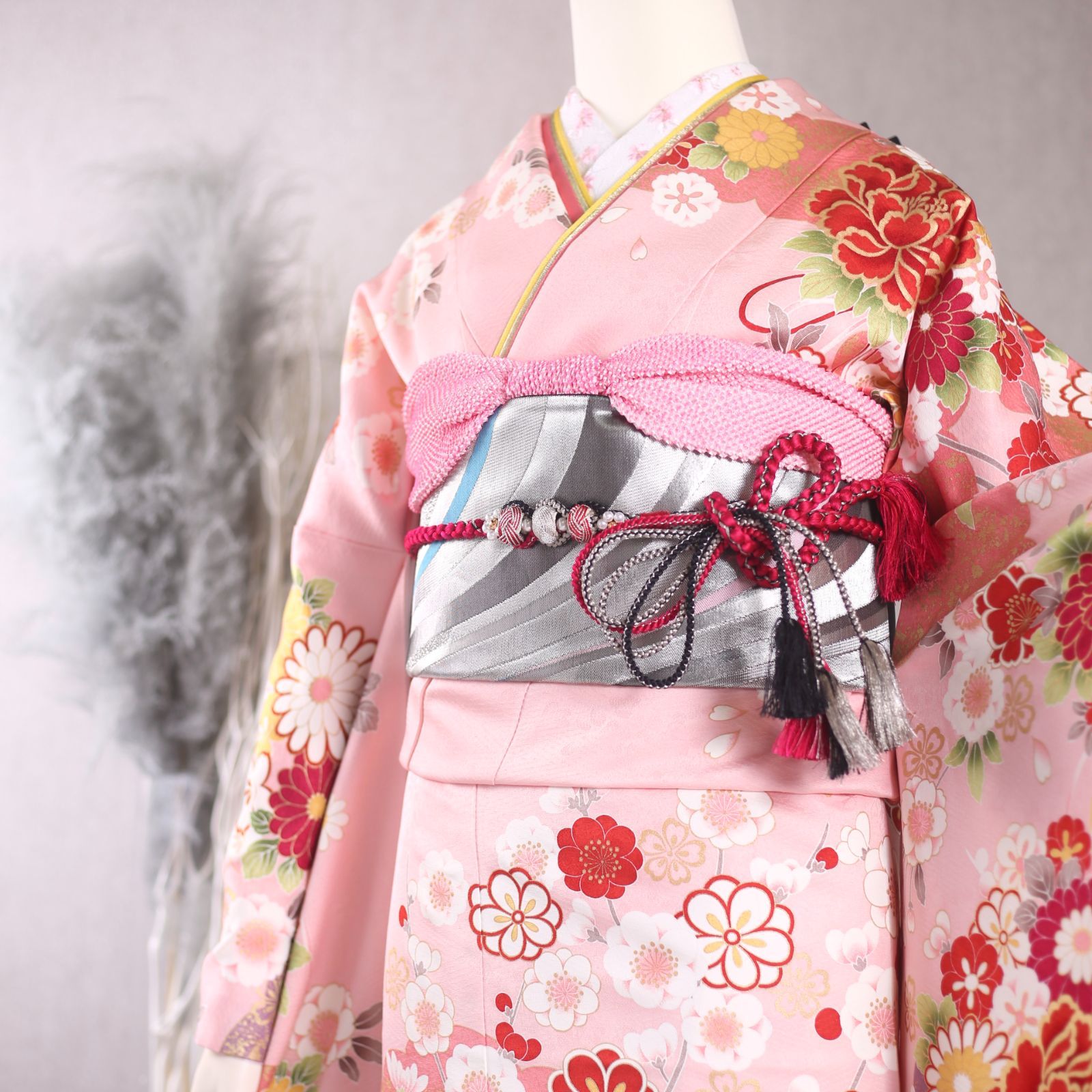 振袖フルセット 振袖セット 振袖 M～Lサイズ 中古 ピンク×新古典 美品 