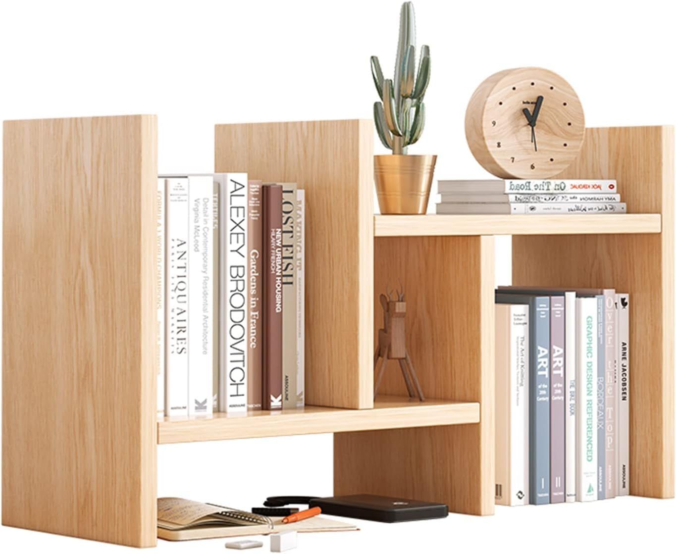 整理整頓 スッキリ 木製 ブックスタンド 3種の 伸縮型 本立て 卓上 多種組み立て方式 くるみ 収納ラック NIIKOUEデスク上置き棚